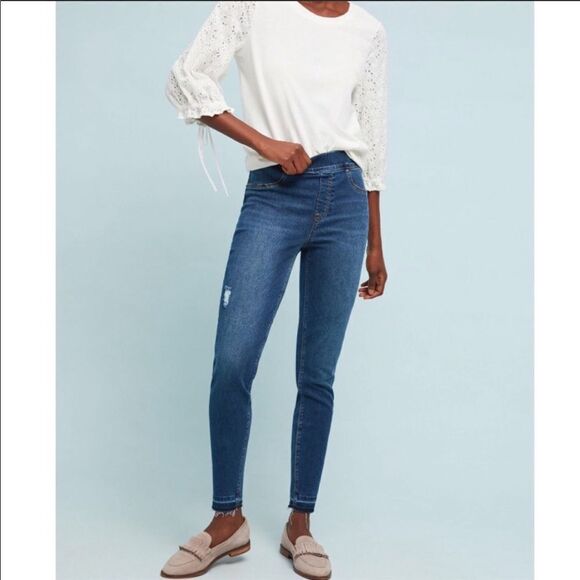 Spanx Distressed Denim Leggings with frayed hem - Picture 1 of 12